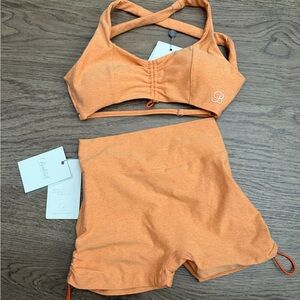 Bombshell Sportswear Tangerelle Toggluxe Bra and V Back Toggle Shorts Set NWT